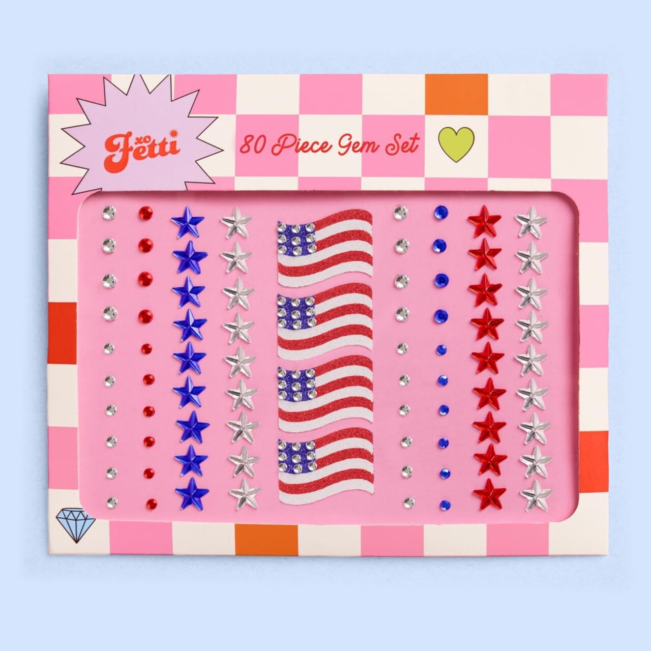 America Face Gems – 80 pcs | USA Face Stickers, 4th of July Rhinestone Accessories, Patriotic Party Decorations